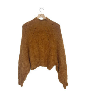 LUSH Mustard Gold Cropped Balloon Sleeves Eyelash Knit Sweater Women's Small